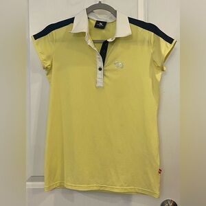 Agatha Paris Golf Polo Shirt Sz 90 (8-10) Yellow Crystal Embellished Cap Sleeves